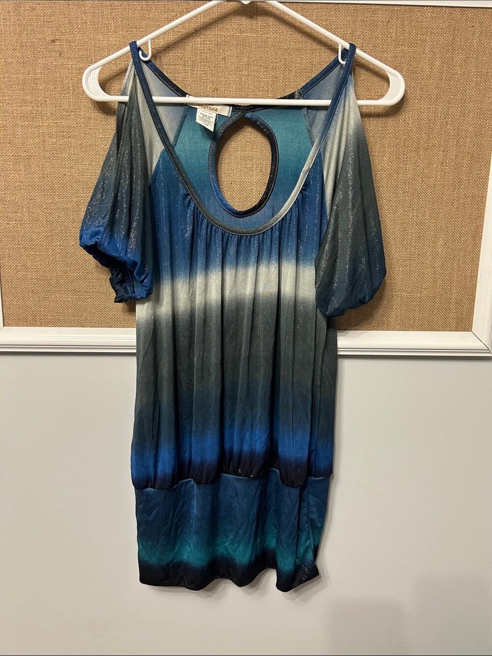 1955 Vintage Ombre Teal and Blue Cold-Shoulder Tunic